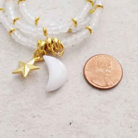 White + Gold Triple Wrap Bracelet! Moons & Stars! Girly Flirty Romantic Feminine - Picture 4 of 6